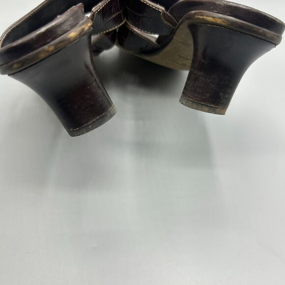 Paul Green Sandals Heel Brown Croc Leather Open Toe Slip On Shoes Size 6.5 - Picture 8 of 11